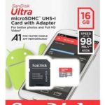 کارت حافظه microSDHC سن دیسک مدل Ultra A1 کلاس ۱۰ استاندارد UHS-I U1 سرعت ۹۸MBps ظرفیت ۱۶ گیگابایت به همراه آداپتور SD